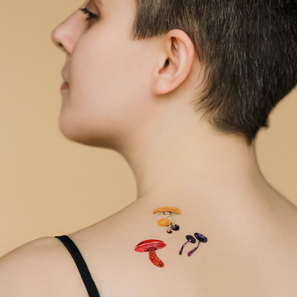 Colorful Mushrooms Tattoo Sheets - The Regal Find