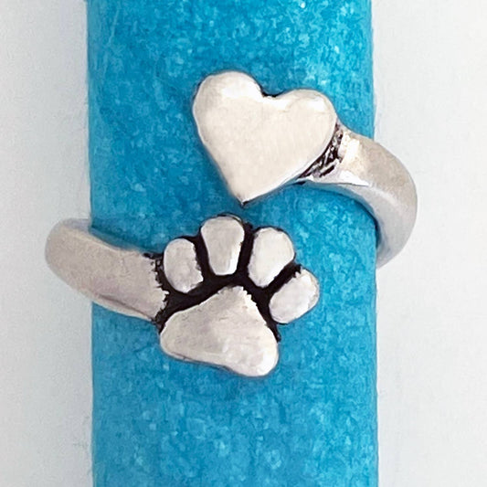 Paw Print/Heart Adjustable Ring