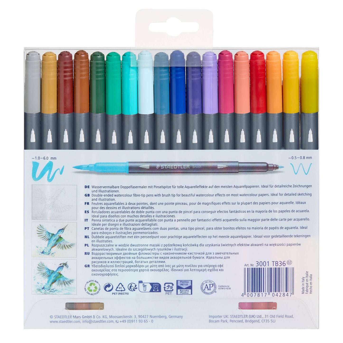 STAEDTLER Double-ended Watercolor Brush Pens, 36 Count