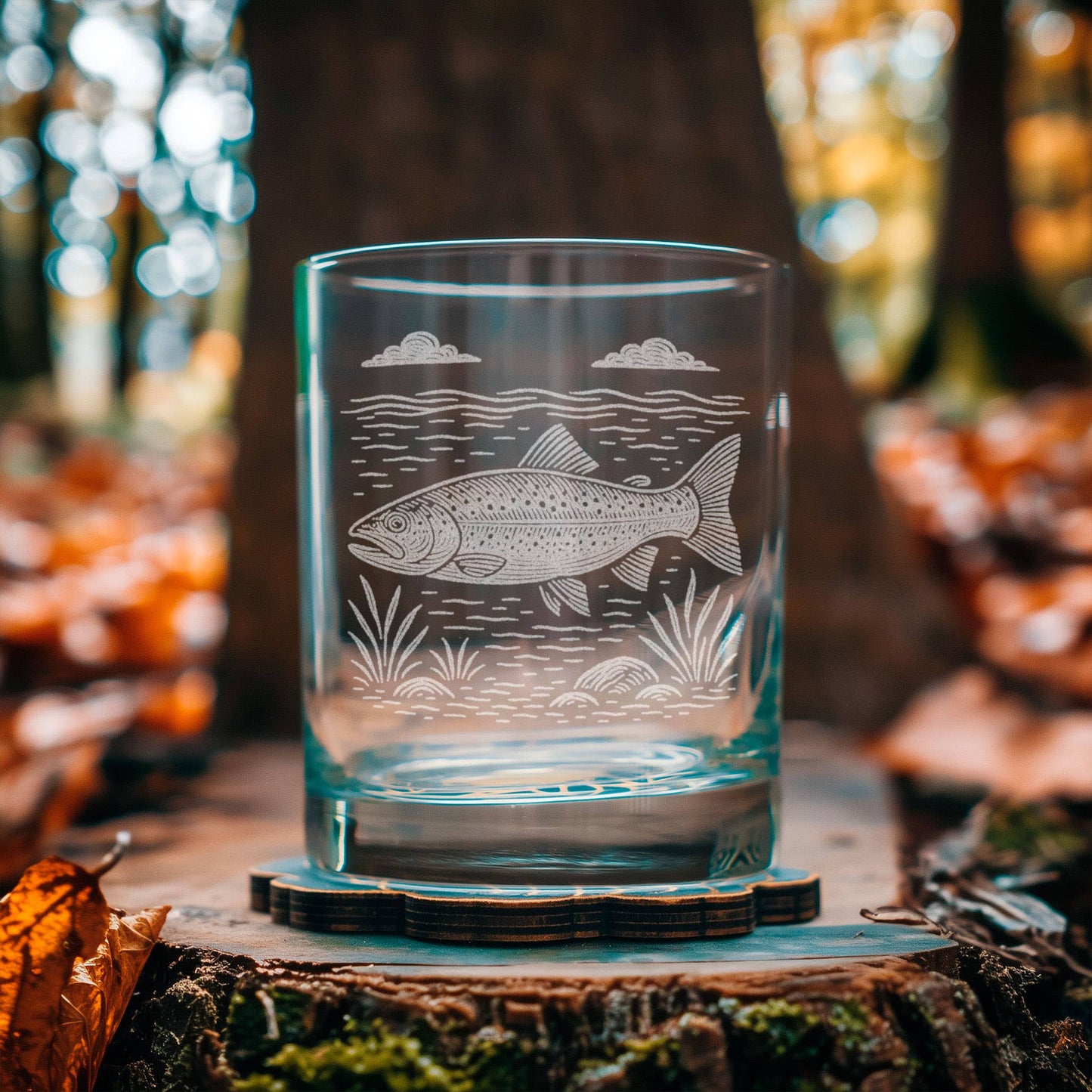 Trout Drinking Glasses: Old Fashion ~ 12 oz