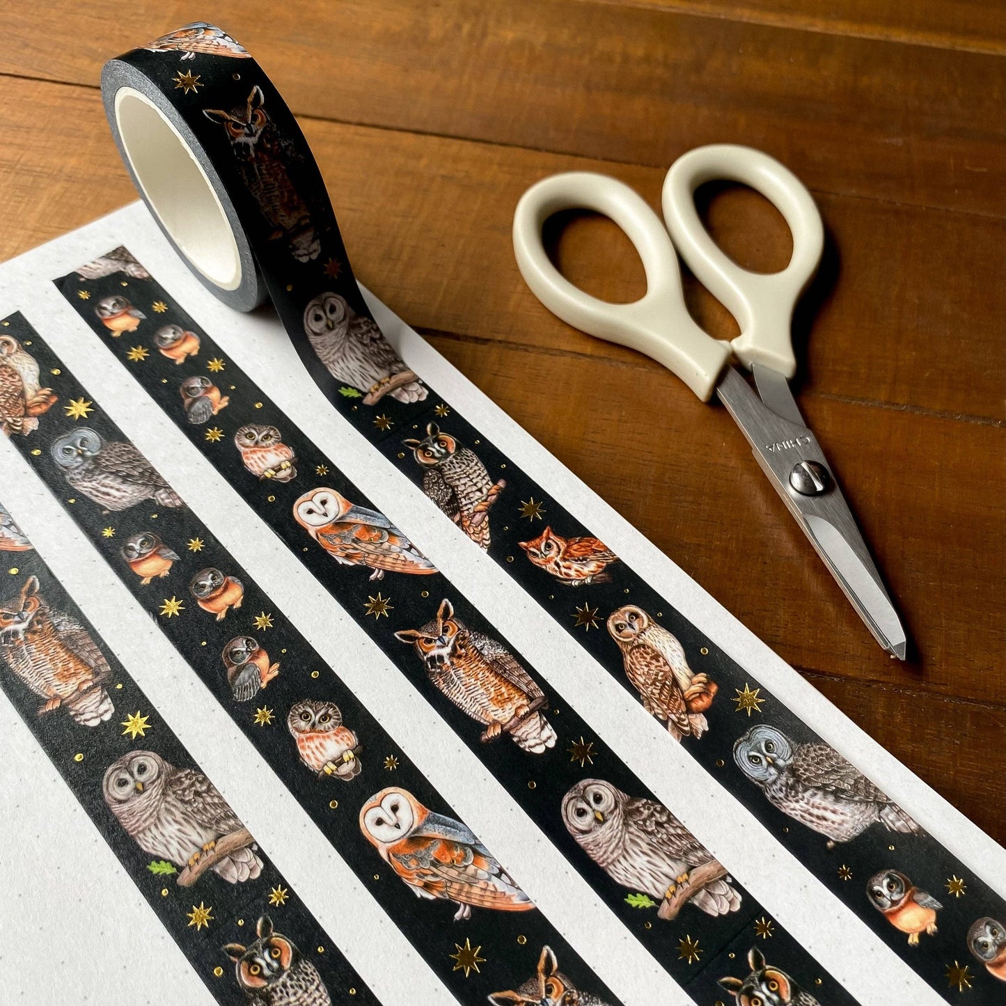 North American Owls Gold Foil Washi Tape