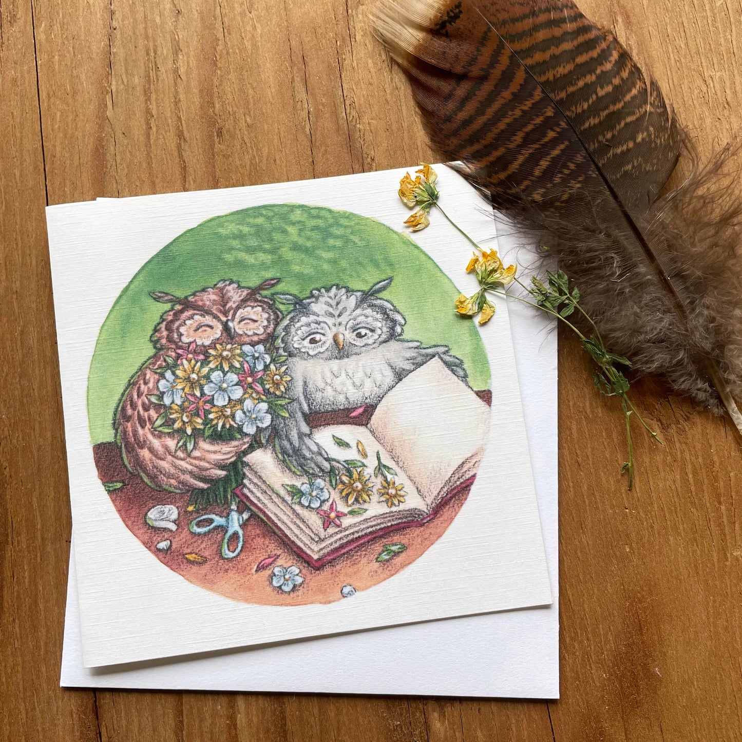Owls & Pressed Flowers Greeting Card