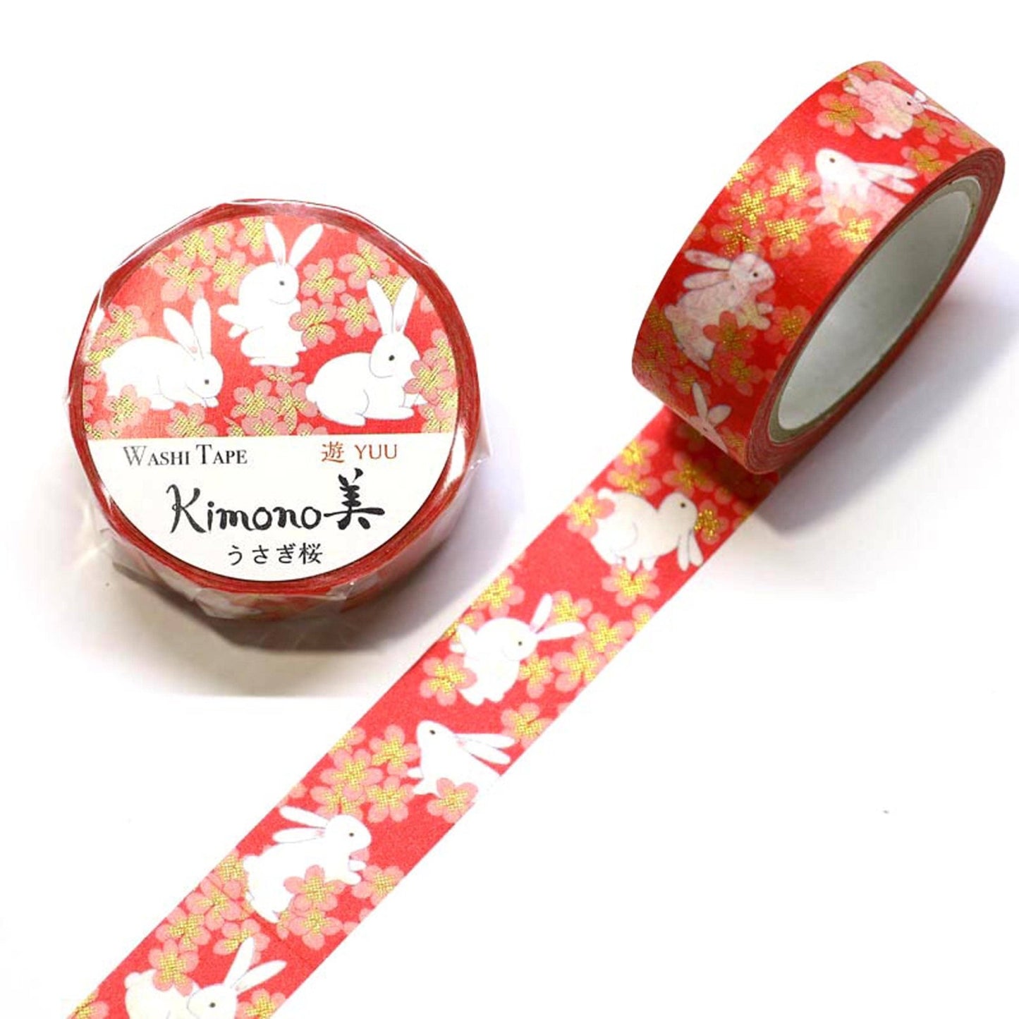 Kimono Beauty Mask Tape, 15Mm, Foil, Rabbit Cheery - The Regal Find
