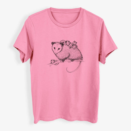 Mama Opossum with Babies - Womens Everyday Maple Tee: Bubblegum / Small - The Regal Find