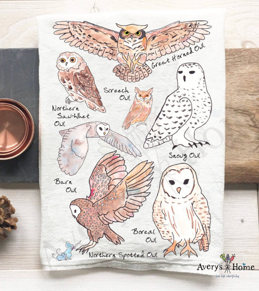 Owls of North America Bird Watcher Gift Dish Towel - The Regal Find