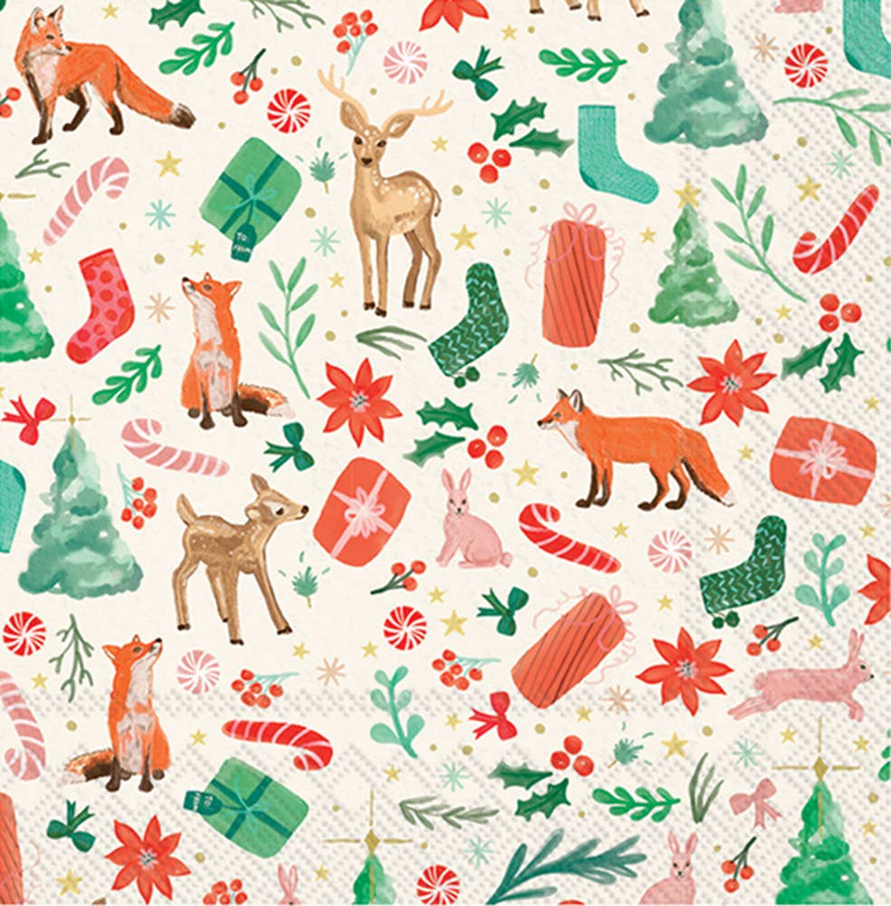 Paper Cocktail Napkins Pk/20 Holiday Critters Christmas - The Regal Find