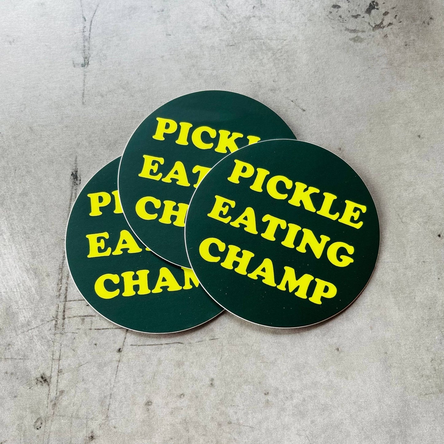 Pickle eating Champ Sticker 3” foodie restaurant deli gift - The Regal Find