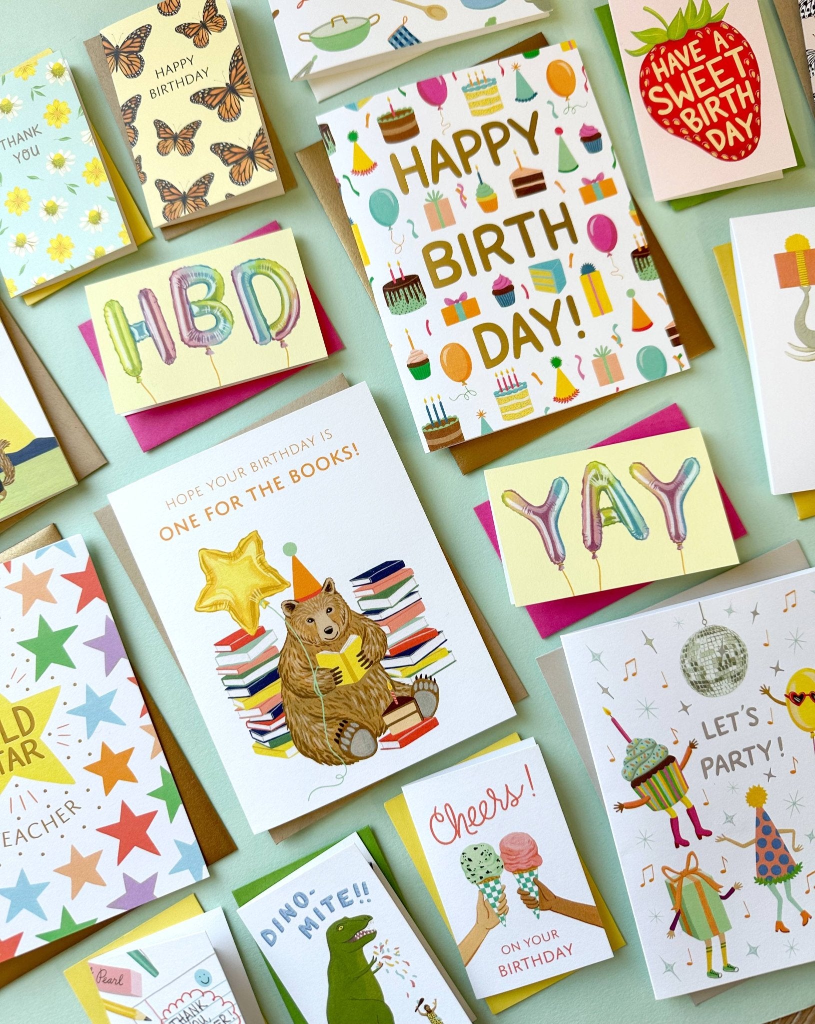 Reading Bear with Books and Cake Birthday Card - The Regal Find