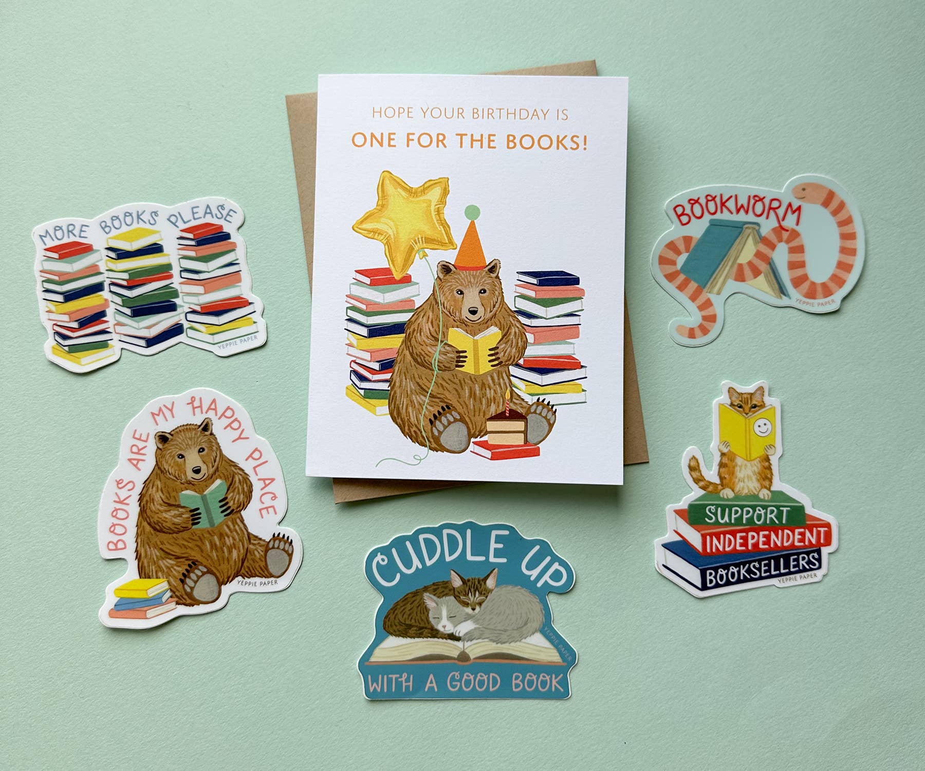 Reading Bear with Books and Cake Birthday Card - The Regal Find