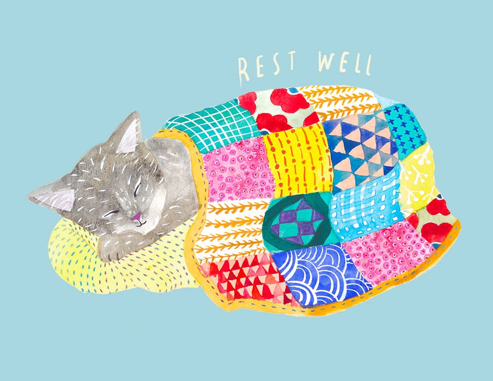 Sleeping Kitty Rest Well Get Well Greeting Card - The Regal Find