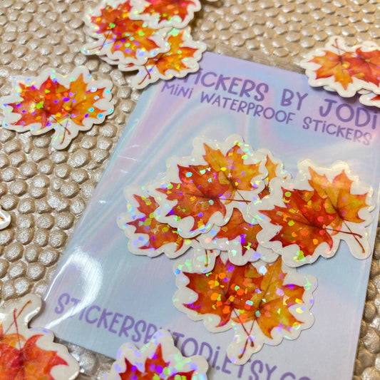 Tiny Fall Leaves Holographic Glitter Stickers - The Regal Find