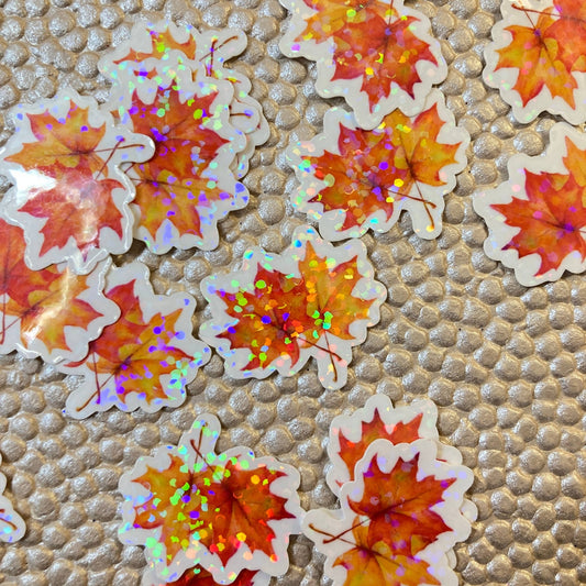 Tiny Fall Leaves Holographic Glitter Stickers - The Regal Find
