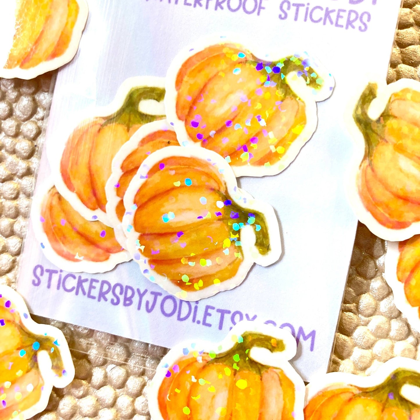Tiny Pumpkin Holographic Glitter Stickers - The Regal Find