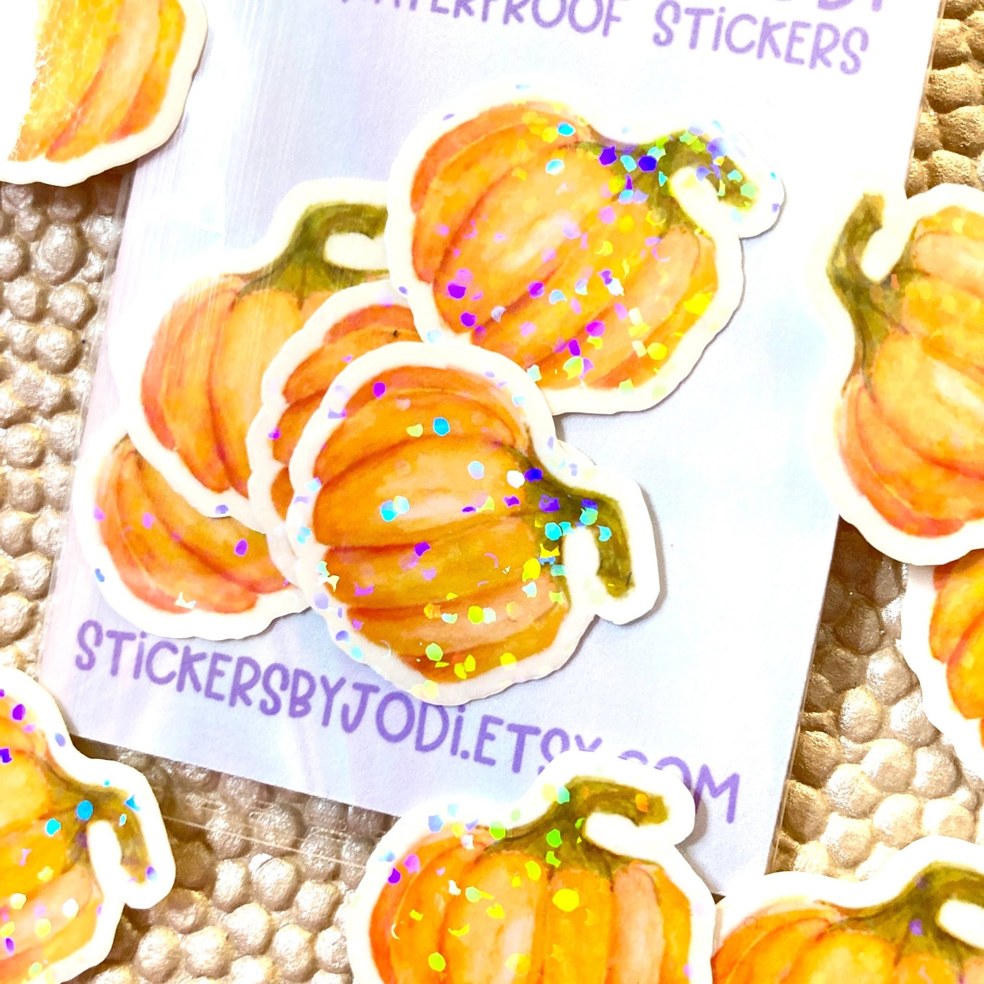 Tiny Pumpkin Holographic Glitter Stickers - The Regal Find
