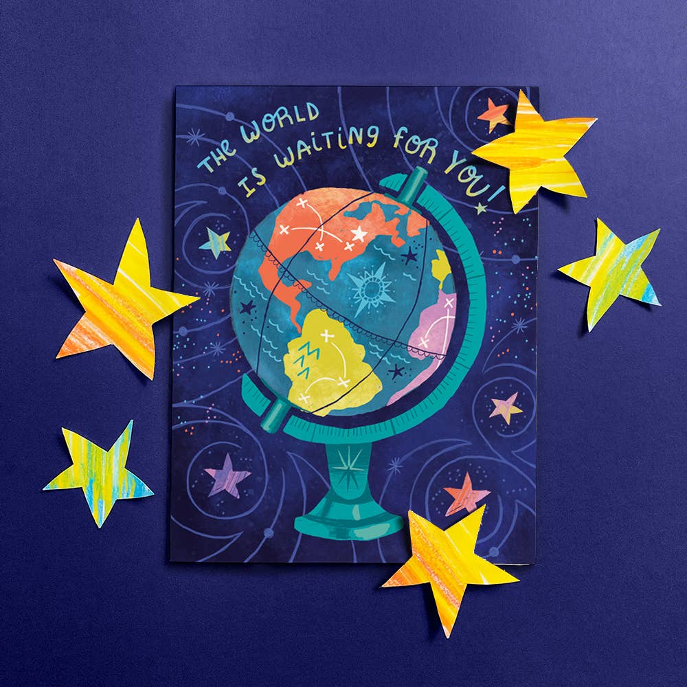 World Is Waiting Graduation Card: Card with Envelope and Cello Jacket - The Regal Find