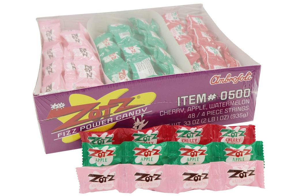 Zotz Fizzing Candy Strings, Cherry/Apple/Watermelon 48ct - The Regal Find