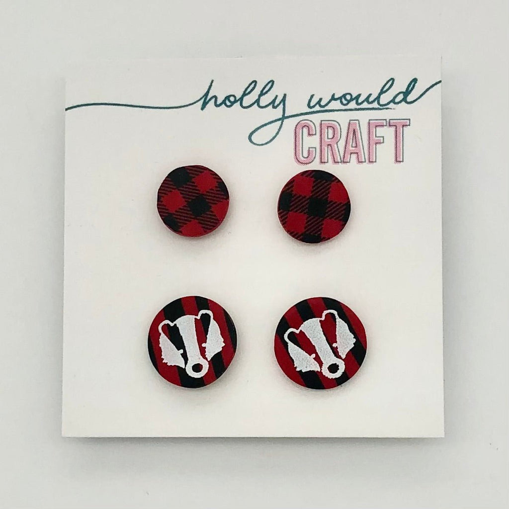 Badger and Plaid Stud Earring Set - The Regal Find