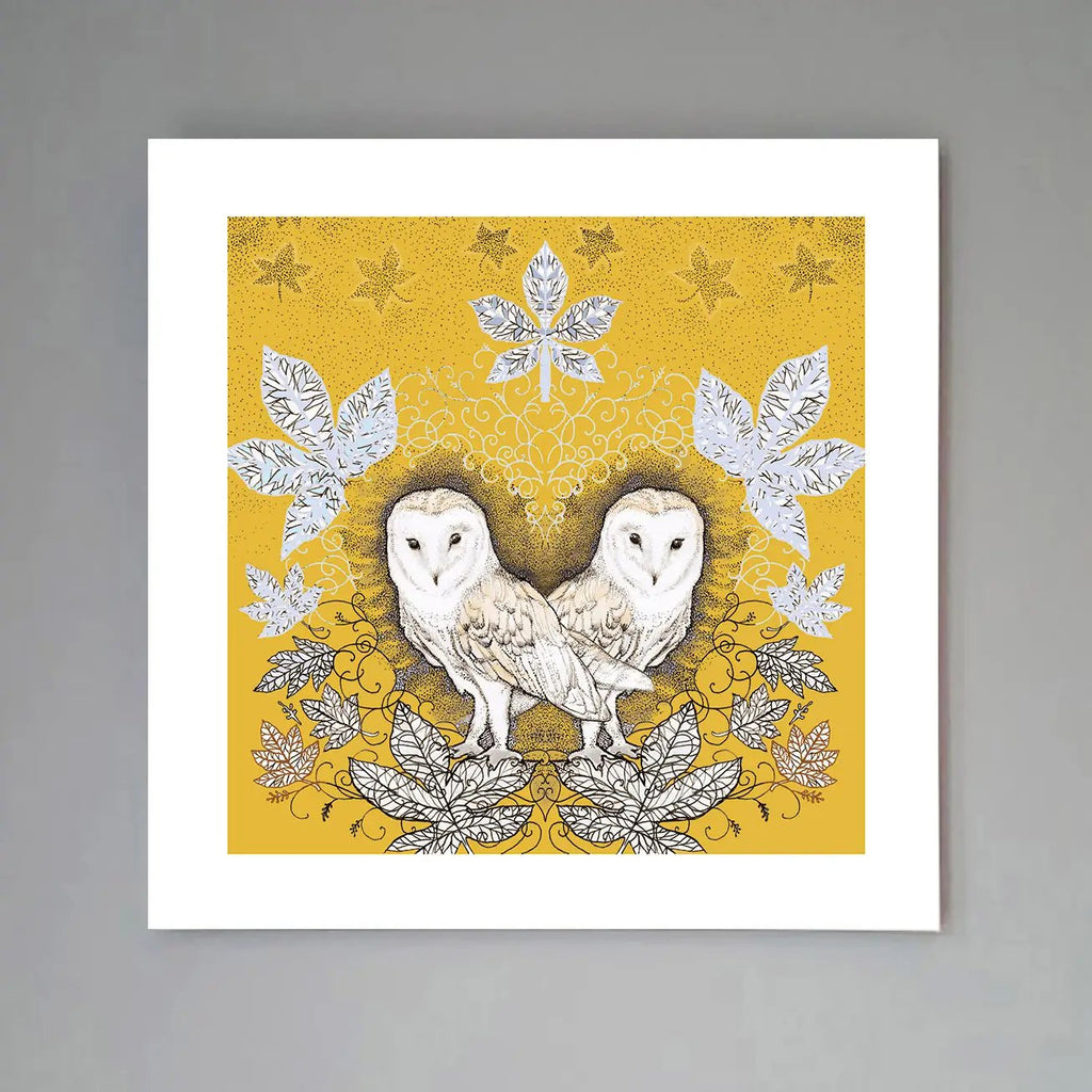 'Barn Owls And Leaves' Art Print - The Regal Find