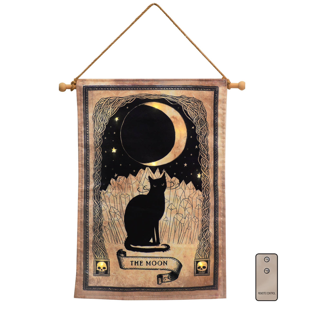 Battery-Operated Lighted Wall Banner - Black Cat and Moon - The Regal Find