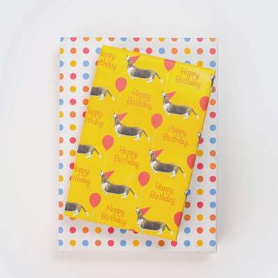 Birthday BassetHound & Dot Double-sided Eco Wrapping Paper - The Regal Find