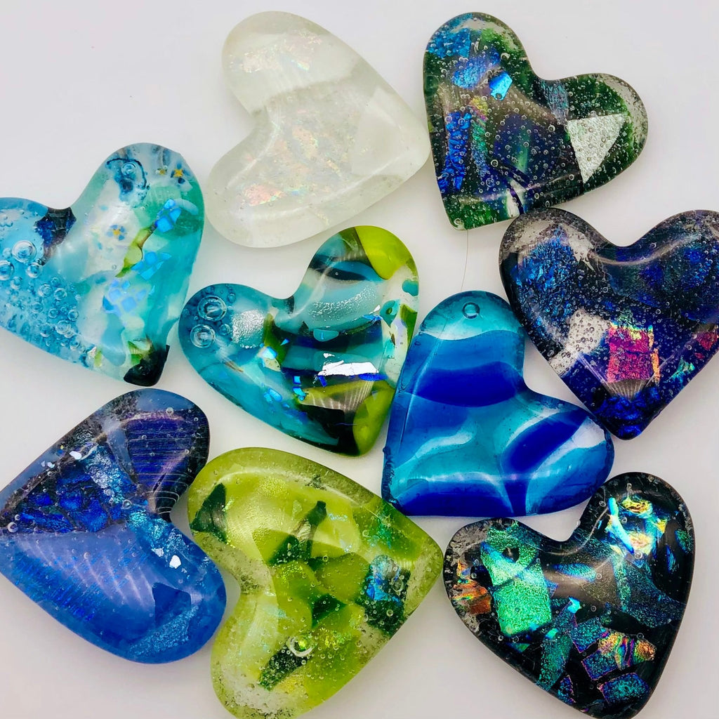 Blue and Green Glass Pocket Hearts - The Regal Find