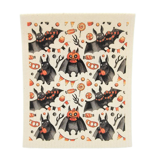 Boo Bat Fall Pattern Swedish Dishcloth - Halloween Decor - The Regal Find