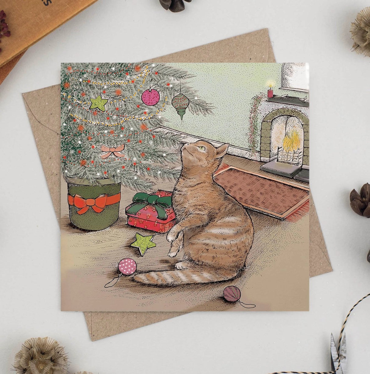 Cat and Christmas Tree Greeting Card - The Regal Find