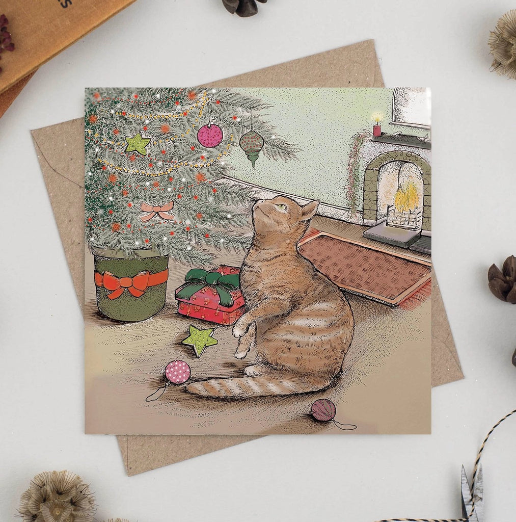 Cat and Christmas Tree Greeting Card - The Regal Find