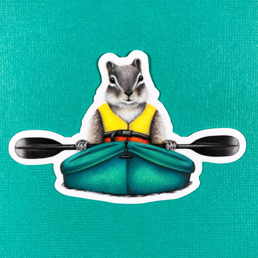Chipmunk in a tiny kayak sticker - The Regal Find