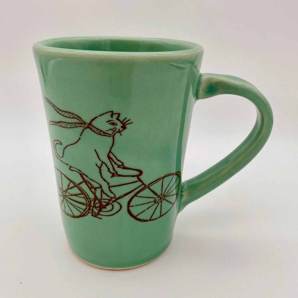 Coffee Mug - Illustrated Cat Riding a Bike Design - The Regal Find