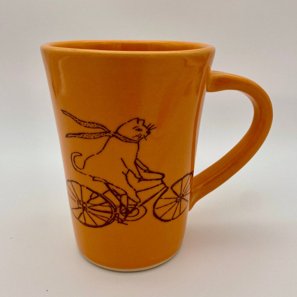 Coffee Mug - Illustrated Cat Riding a Bike Design - The Regal Find