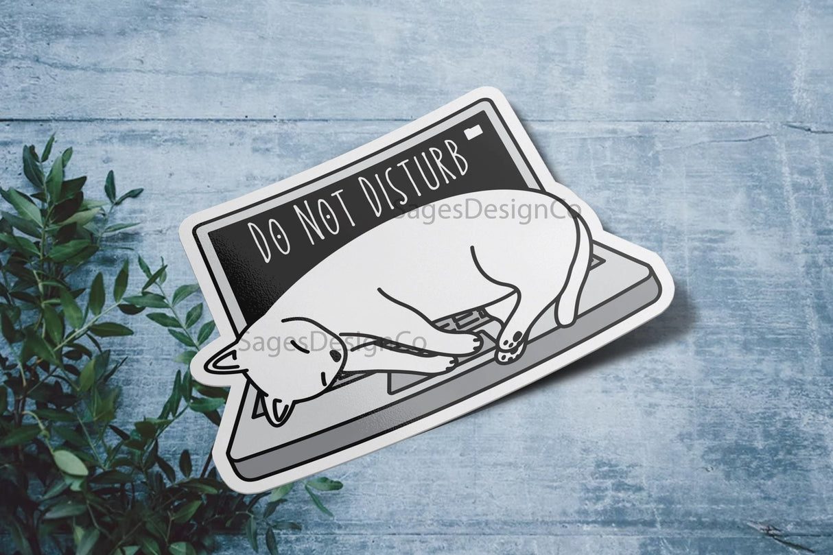 Do Not Disturb Cute Laptop Cat, Funny Waterproof Vinyl Sticker - The Regal Find