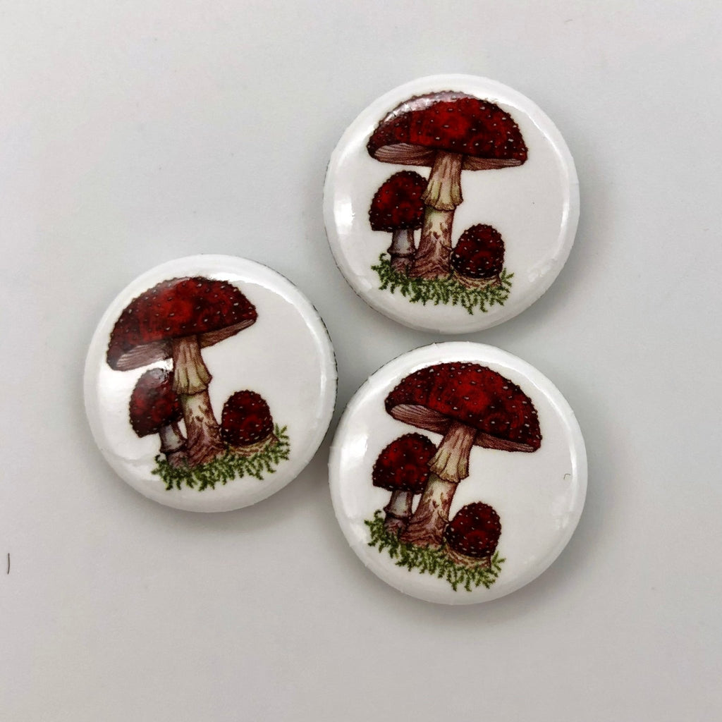 Fly Agaric Mushroom 1" Button Pins - The Regal Find