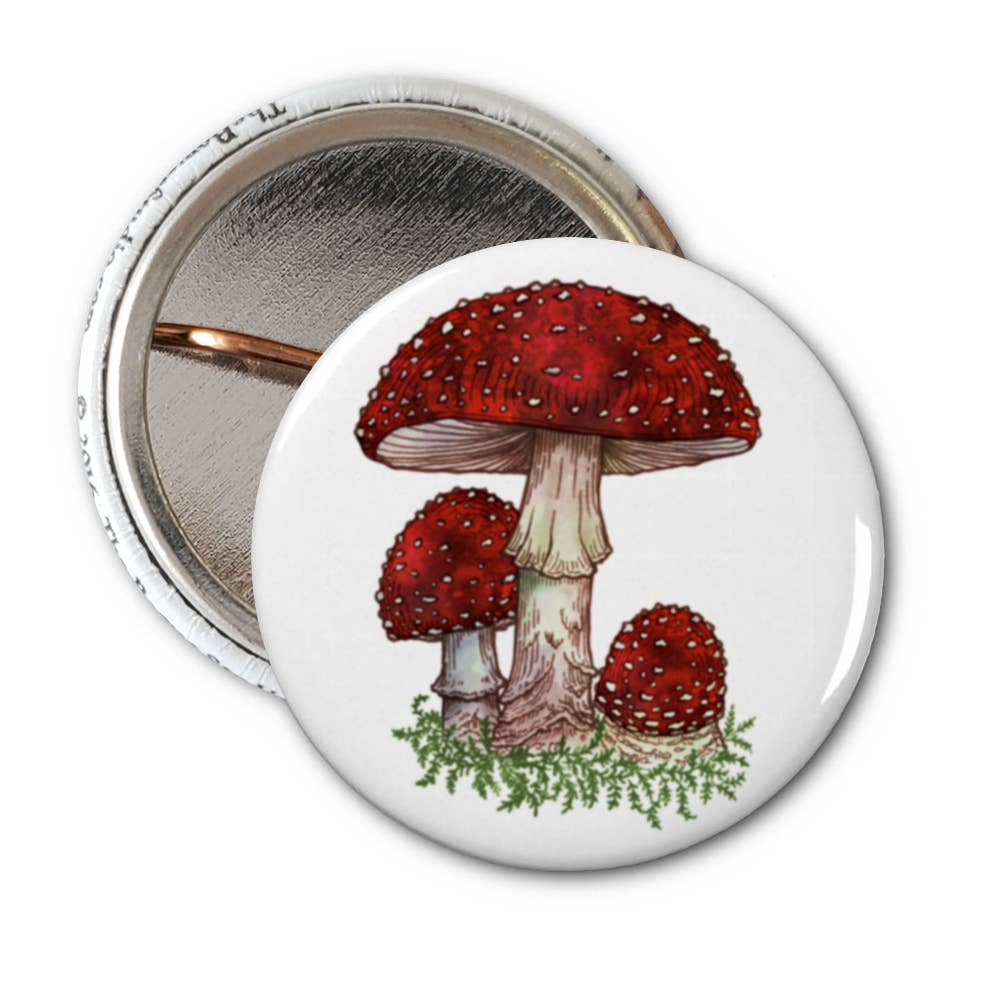 Fly Agaric Mushroom 1" Button Pins - The Regal Find