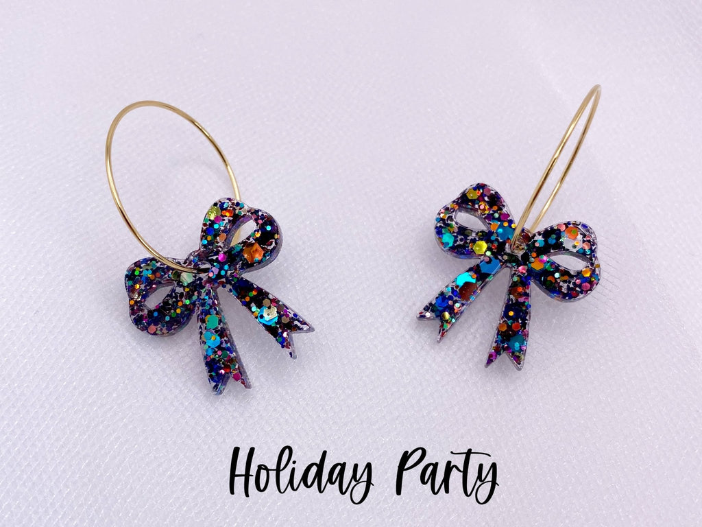 Fun Holiday Bow Hoops Earrings: Xmas Tree / Silver Hoops - The Regal Find