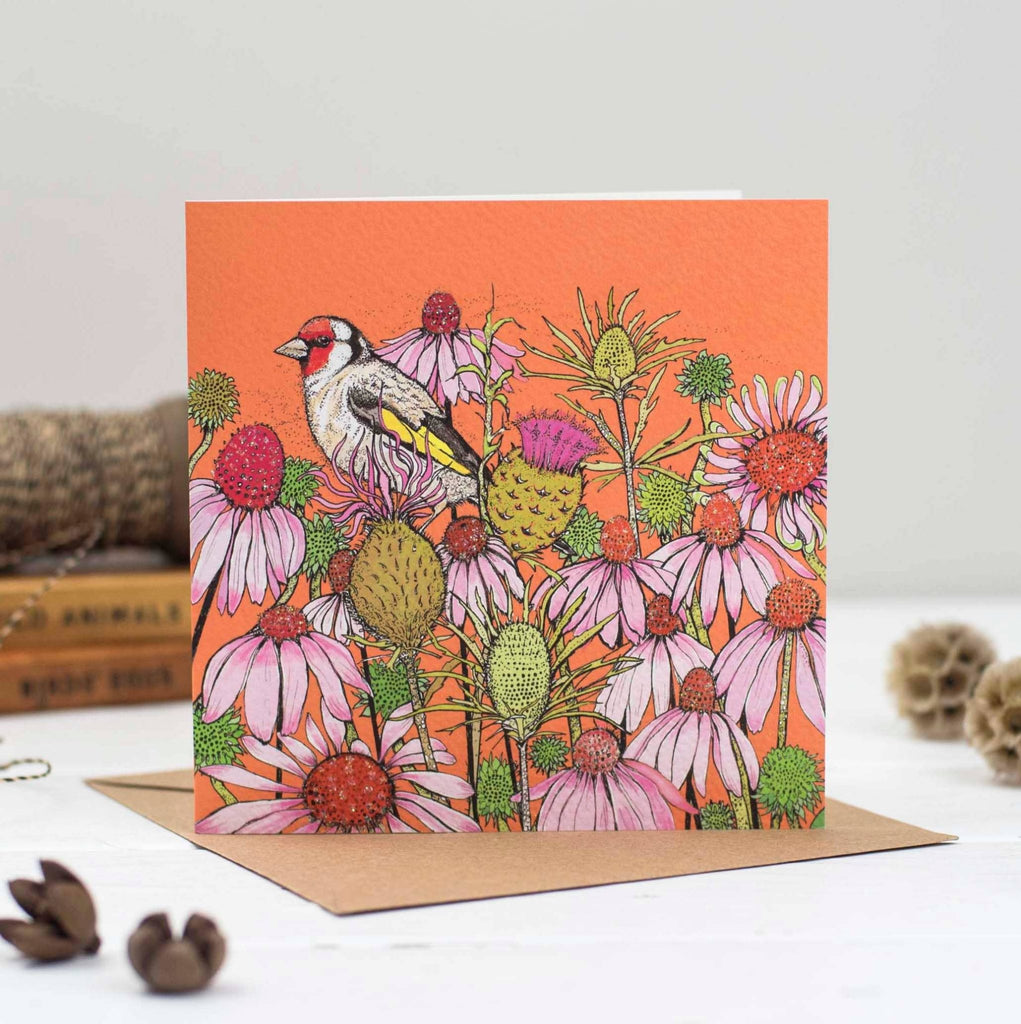Goldfinch and Coneflowers Greeting Card - The Regal Find