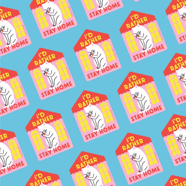 I'd Rather Stay Home Cat Diecut Vinyl Sticker - The Regal Find