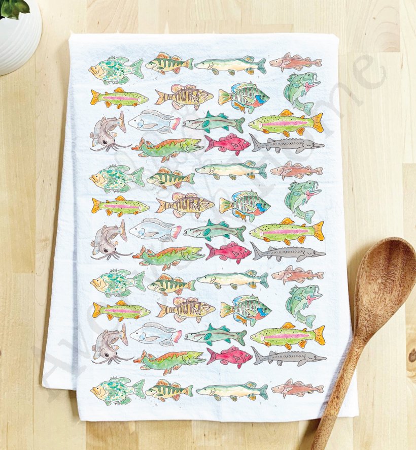 Lake Fish Pattern  Kitchen Dish Towel - The Regal Find