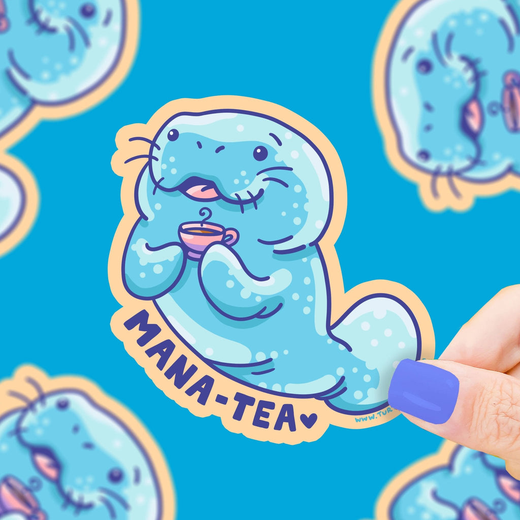 Manatee Tea Cute Ocean Animal Pun Art Vinyl Sticker - The Regal Find