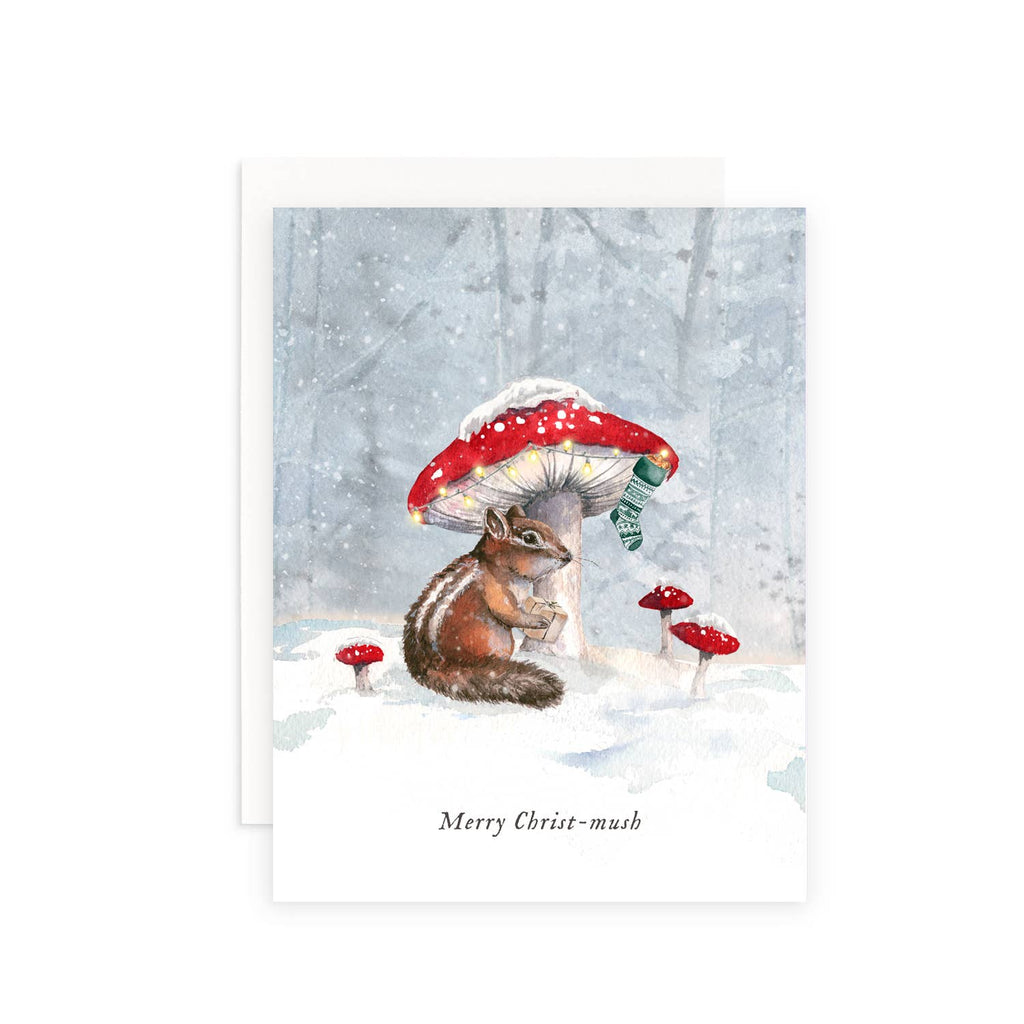 Merry Christ-mush Mushroom Christmas Greeting Card - The Regal Find