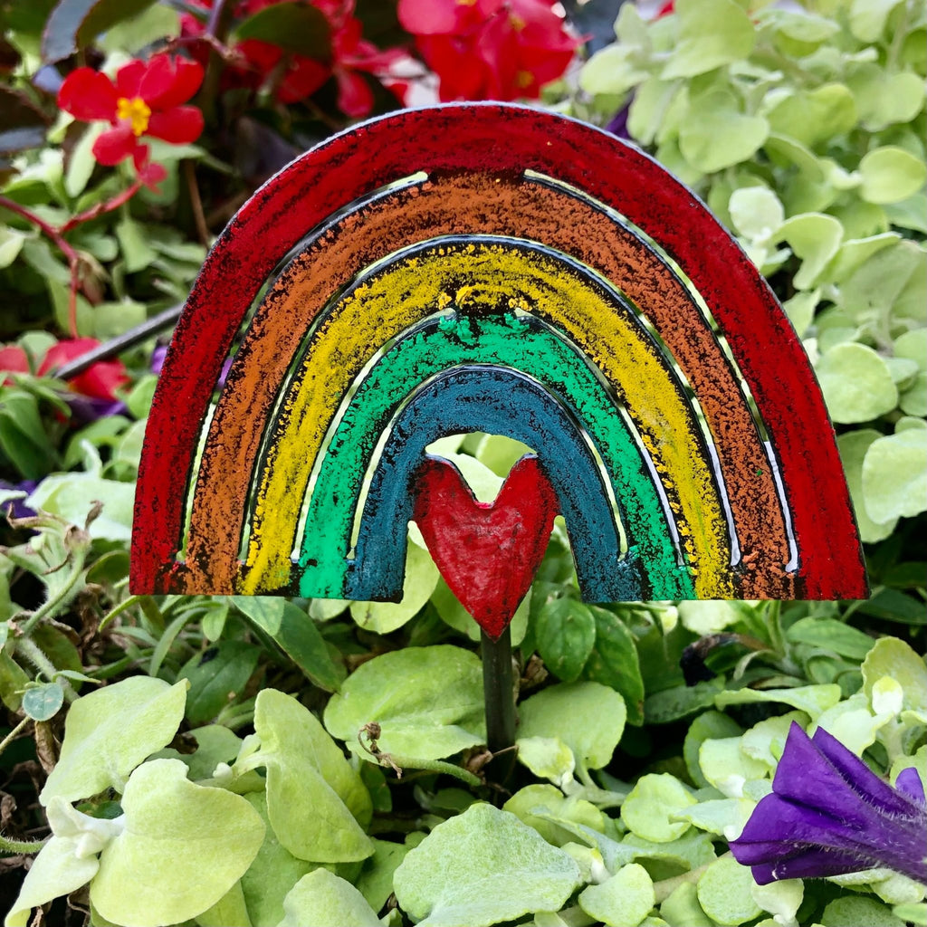 Metal Rainbow Heart Garden Stake   - The Regal Find