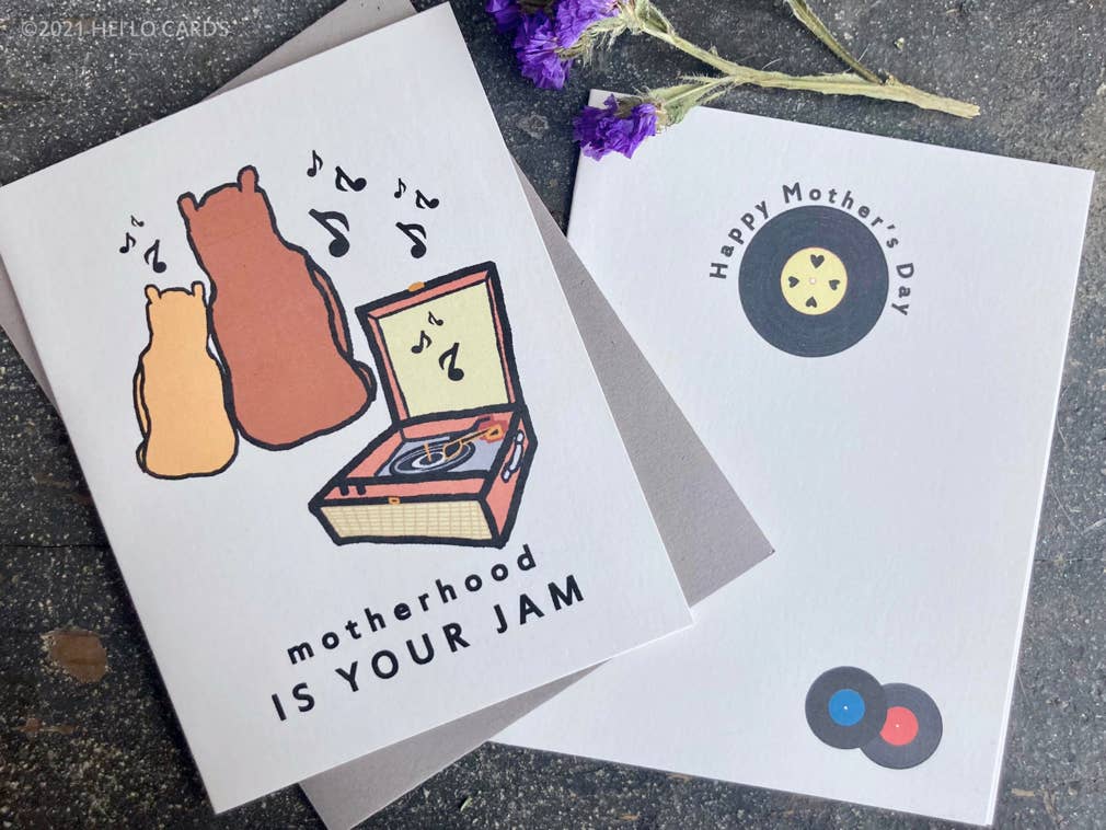 "Motherhood is Your Jam" Turntable Bear Mother's Day Card - The Regal Find