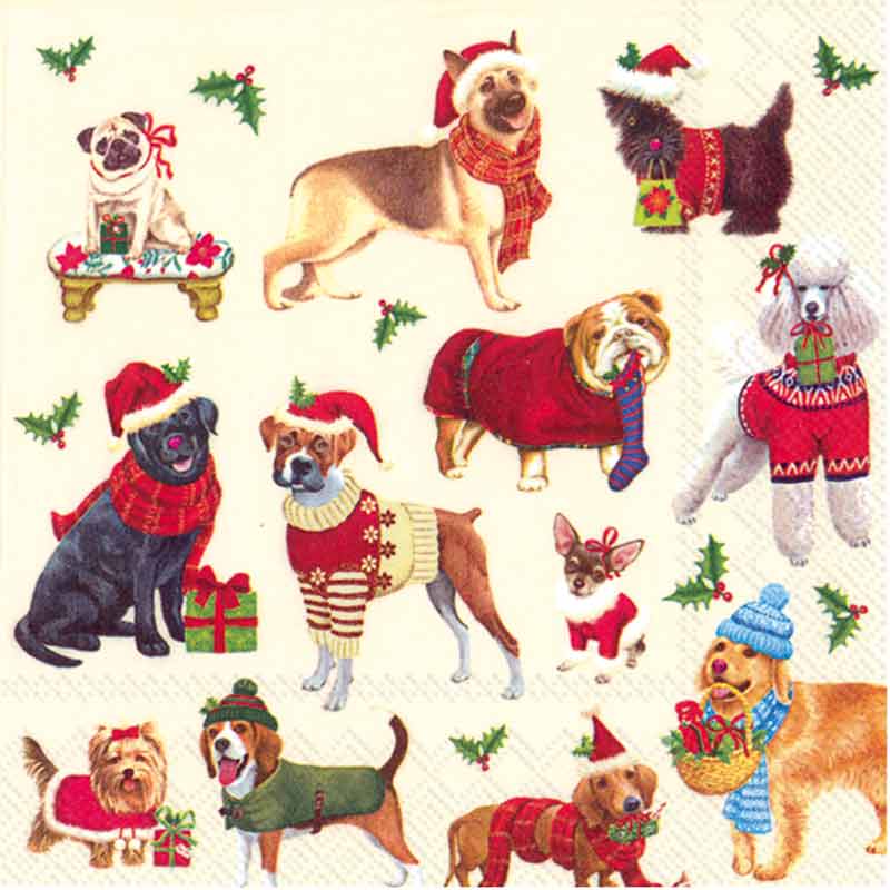 Paper Cocktail Napkins Pack of 20 Christmas Dogs - The Regal Find