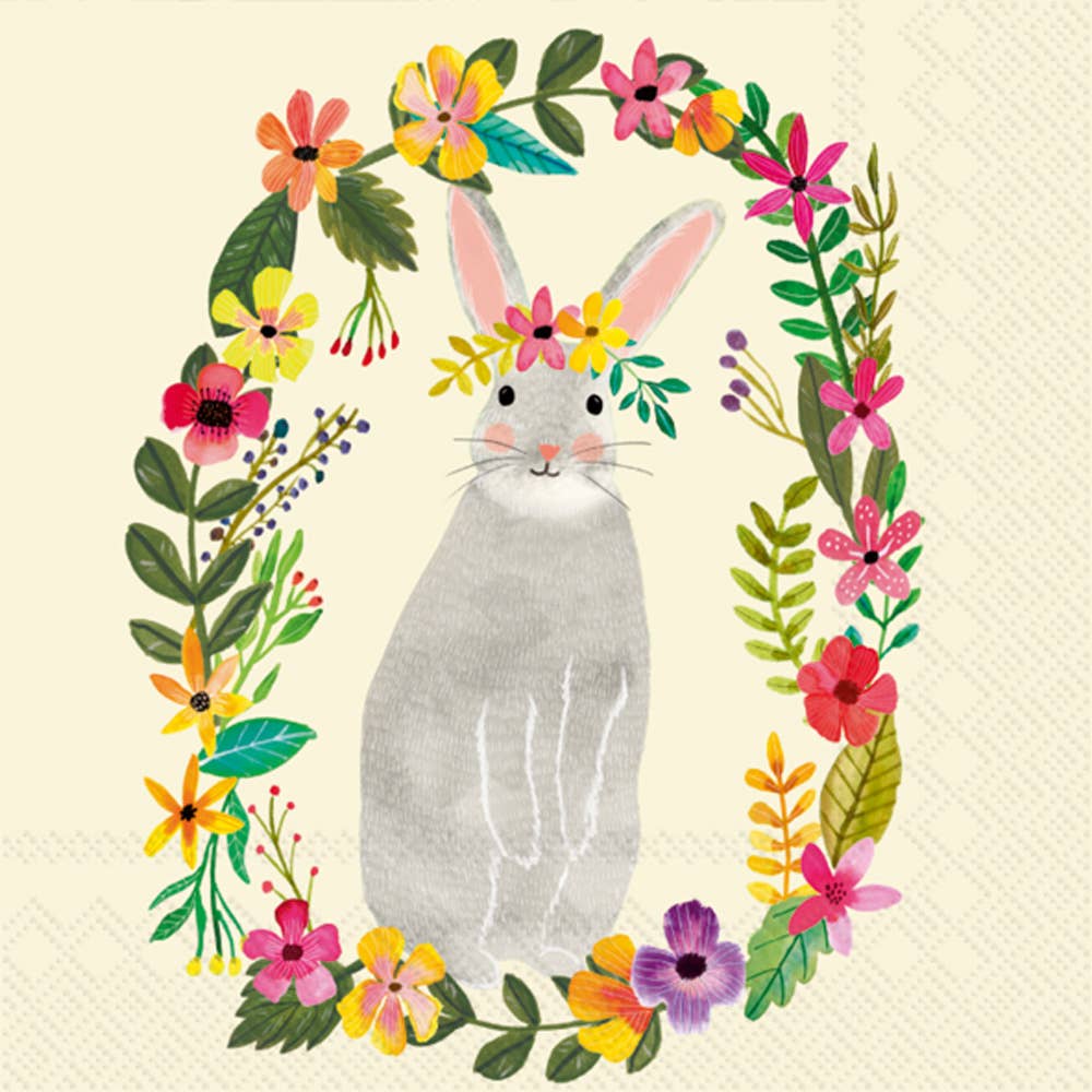 Paper Cocktail Napkins Pack Of 20 Easter Floral Bunny - The Regal Find