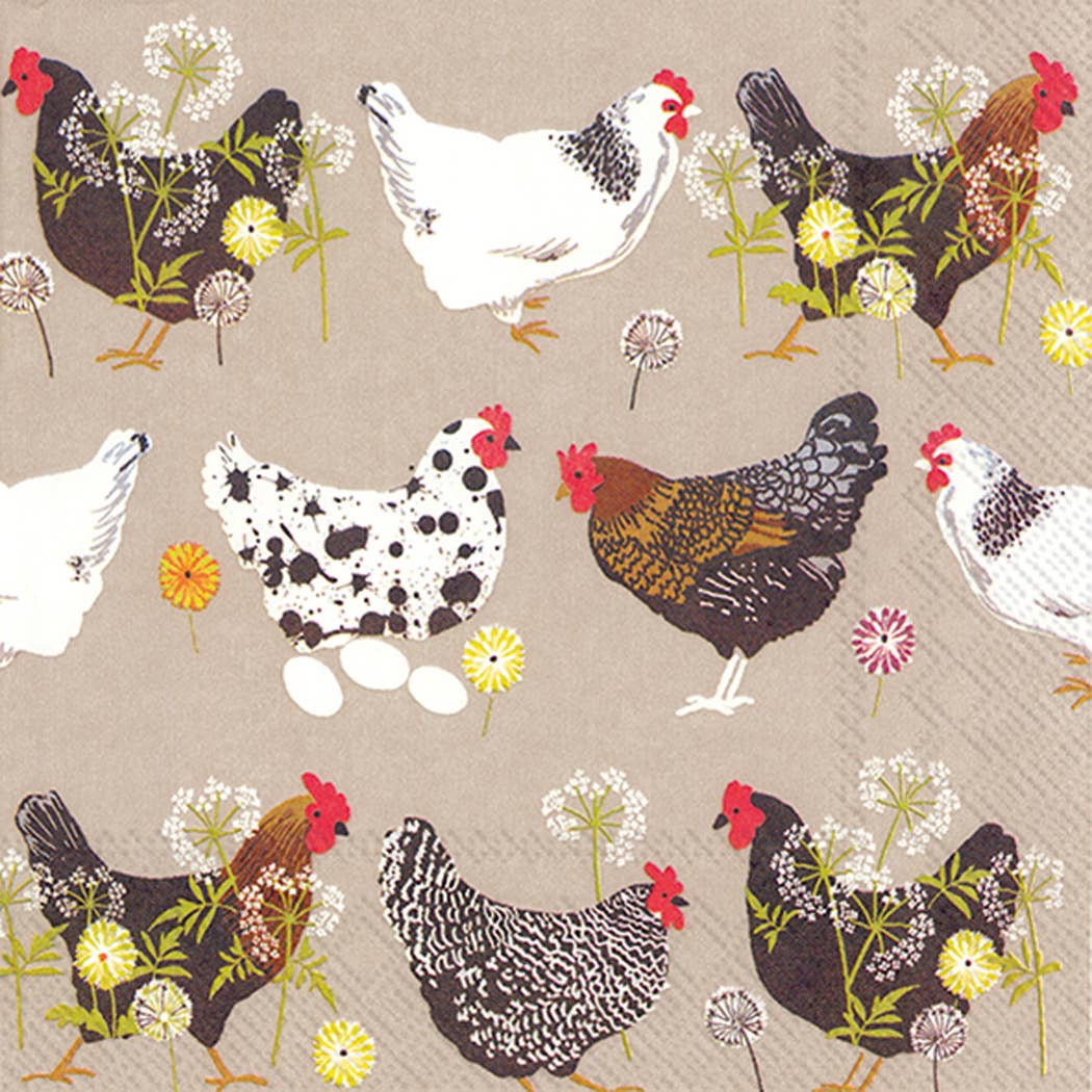 Paper Cocktail Napkins Pack of 20 Spatter Hens linen - The Regal Find