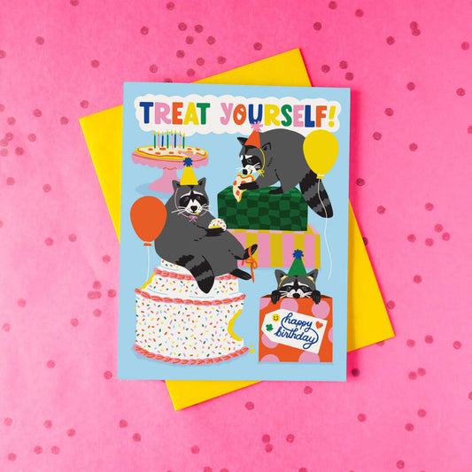 Party Raccoons A2 Birthday Single Greeting Card - The Regal Find