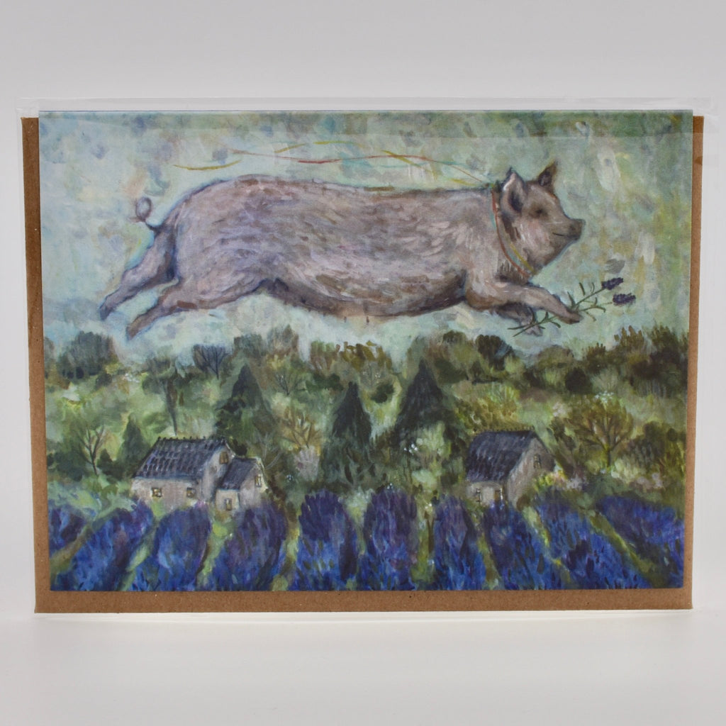 Pig Over Field Of Lavender Card - The Regal Find