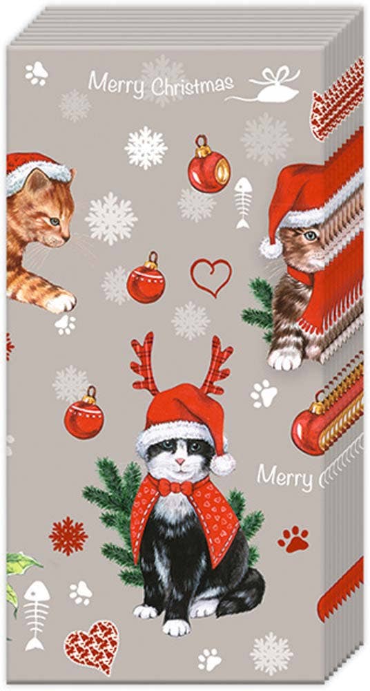 Pocket Tissues Pack of 10 Cats Celebration Grey Christmas - The Regal Find