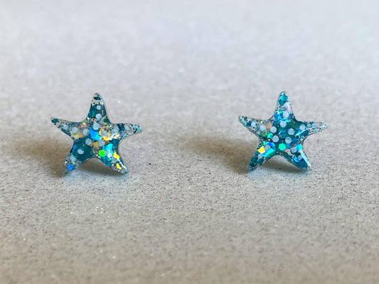 Pretty White, Pink, or Blue Summer Starfish Stud Earrings: Blue - The Regal Find