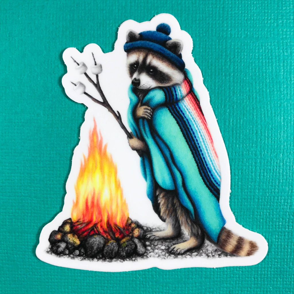 Raccoon roasting marshmallows sticker - The Regal Find